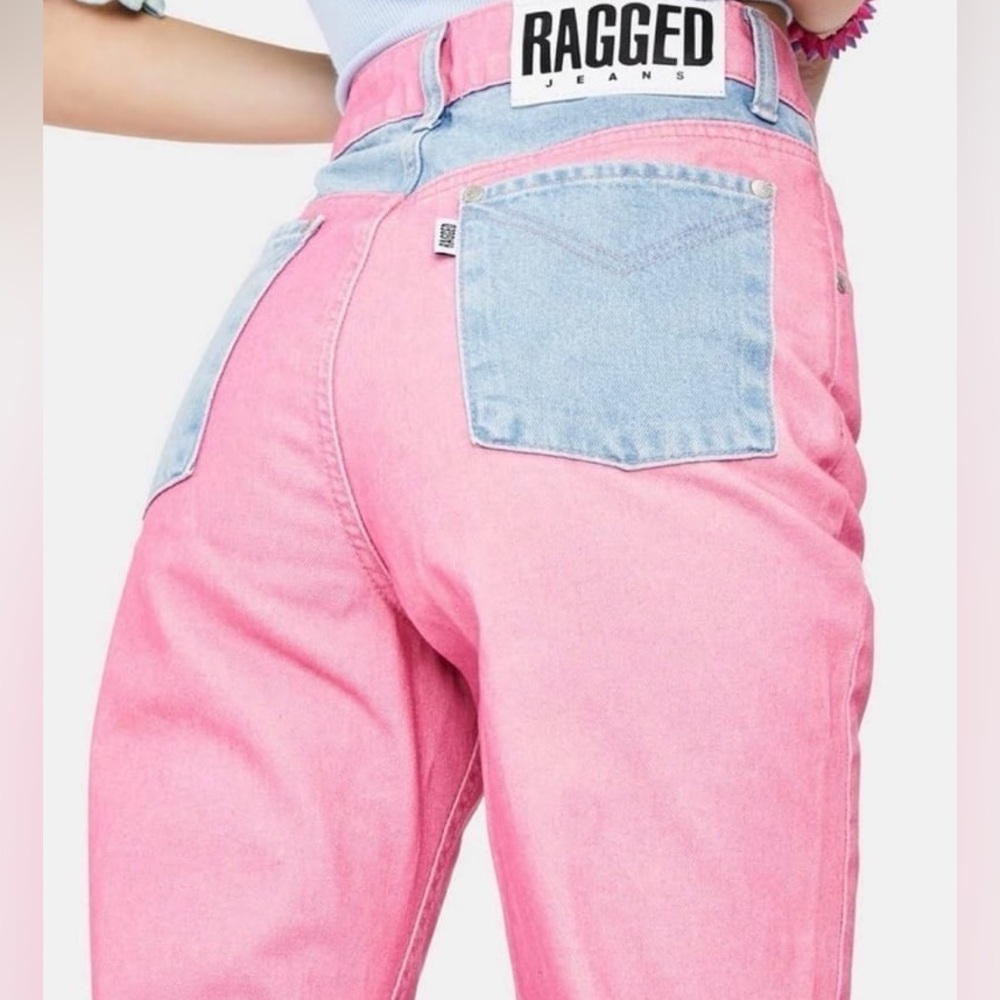 The Ragged Priest High Rise Pink and Blue Jeans